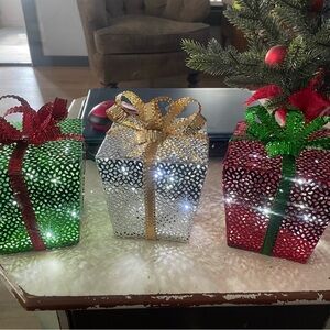 Festive Holiday LED Gift Boxes Set - Red, Green, Silver